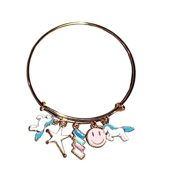 Gold Unicorn Adjustable Bangle Charm Bracelet - Picture 1 of 3